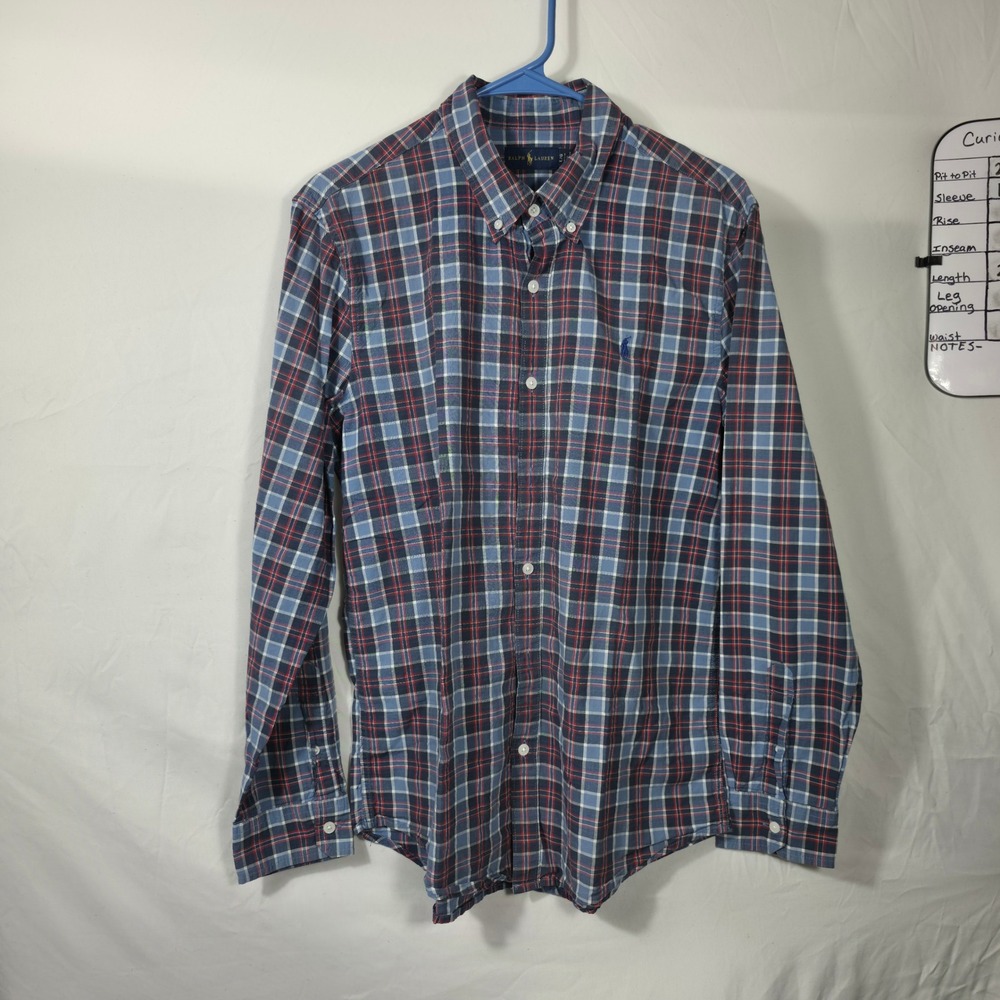 Ralph Lauren Button Down Shirt Mens L Blue Red Plaid Excellent Long Sleeve 739